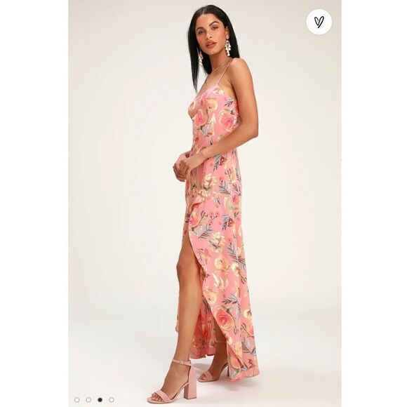 NWT Lulu’s Zinnia Blush Pink Floral Print High-Low Maxi Dress Medium - Picture 13 of 13